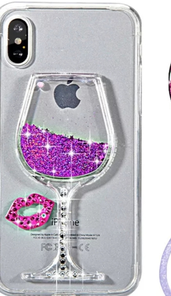 Apple Glitter Wine Glass Phone Case with Purple Star Confetti - Picture 2 of 8
